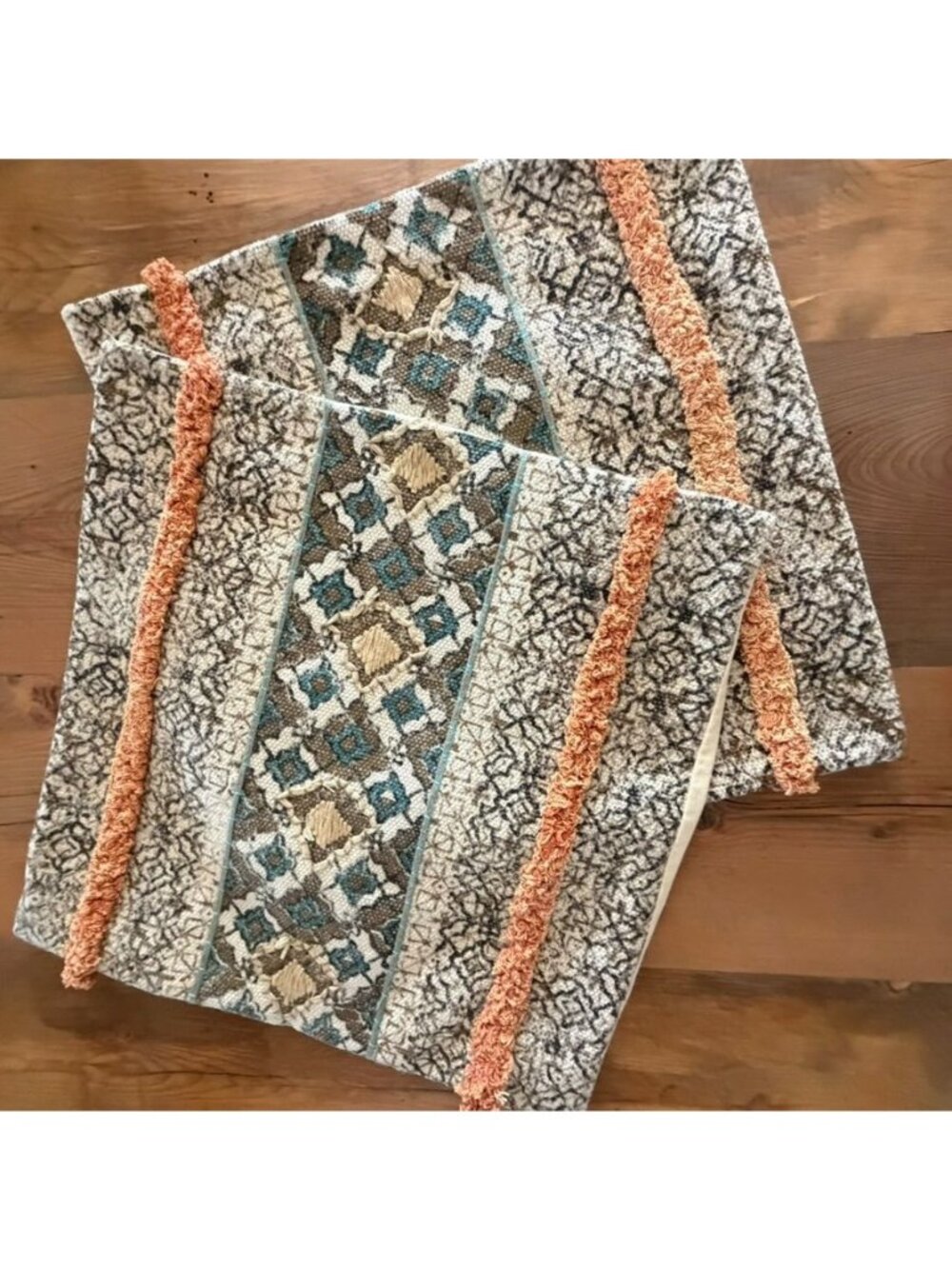 Pair Of Surya Boho 20" X 20" Throw Pillows Cotton Orange & Turquoise Zipper